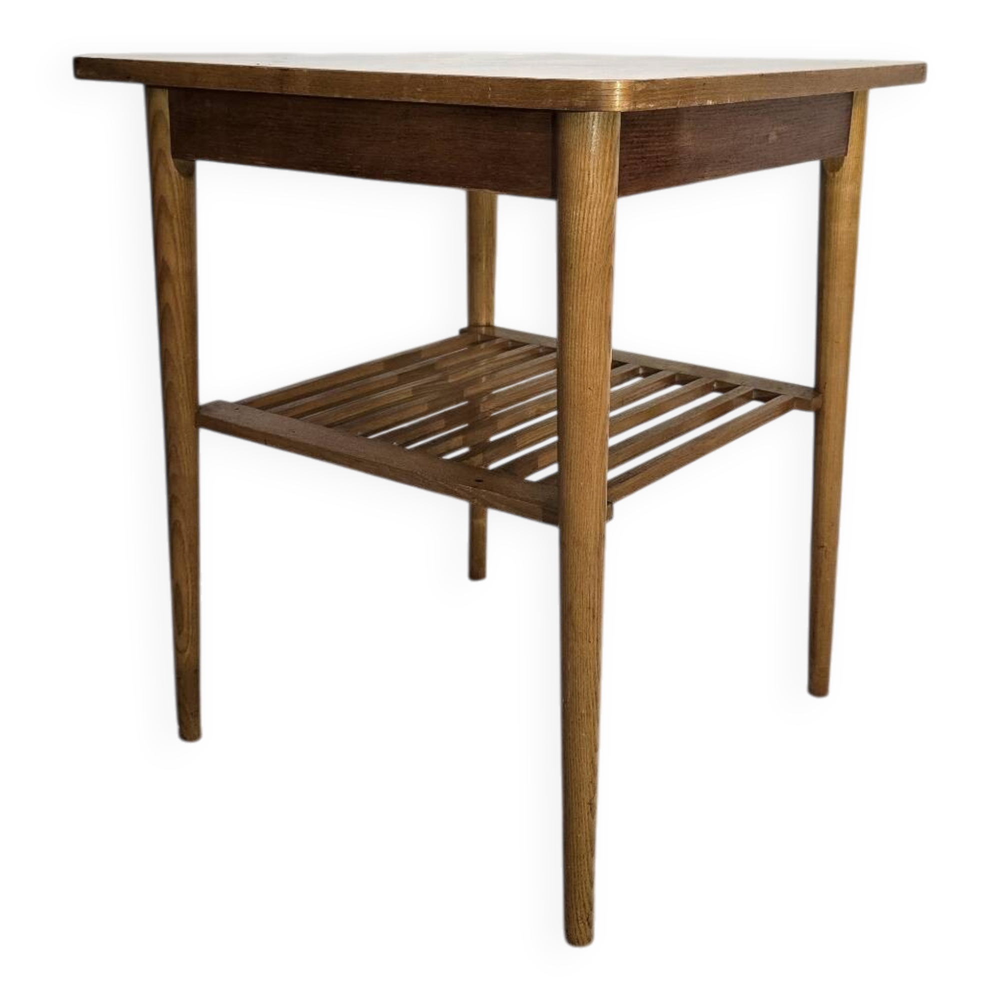70s Hardwood Coffee Table with Slatted Shelf