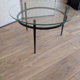Coffee table attributed to Roger Le Bihan, modernist design in glass and metal.