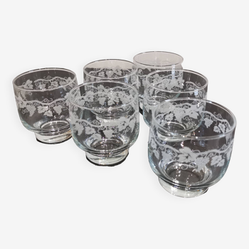 Lot de 6 verres à eau décor raisins et sarment de vigne France