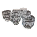 Set of 6 water glasses decorated with grapes and vine branches France