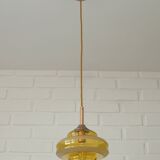 1 of 2 hand blown amber glass pendant lamp / redesign vintage hanging light