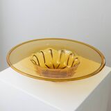 XL Amber Murano Glass Bowl with ribbed pattern, Italy 1920s – decorative fruit bowl, vintage glassware gift
