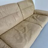 Old 3-seater beige leather sofa designed by Carl Larsson De Sede, vintage 80s