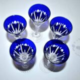 Set of 5 Roemers Nelly glasses in cut crystal from Saint-Louis, cobalt blue color, 1930