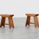 Rustic Pine Stool with Cut-Out Trestle Legs, Sweden, circa 1920