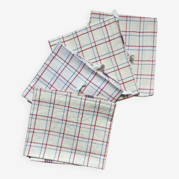 4 large cotton tea towels with red and blue checks