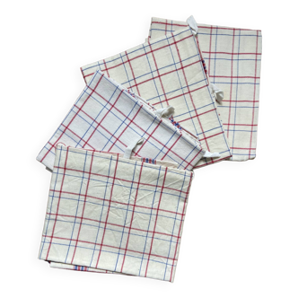 4 large cotton tea towels with red and blue checks