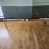 Italian Design Extendable Table in Black Glass and Chrome Legs 1980