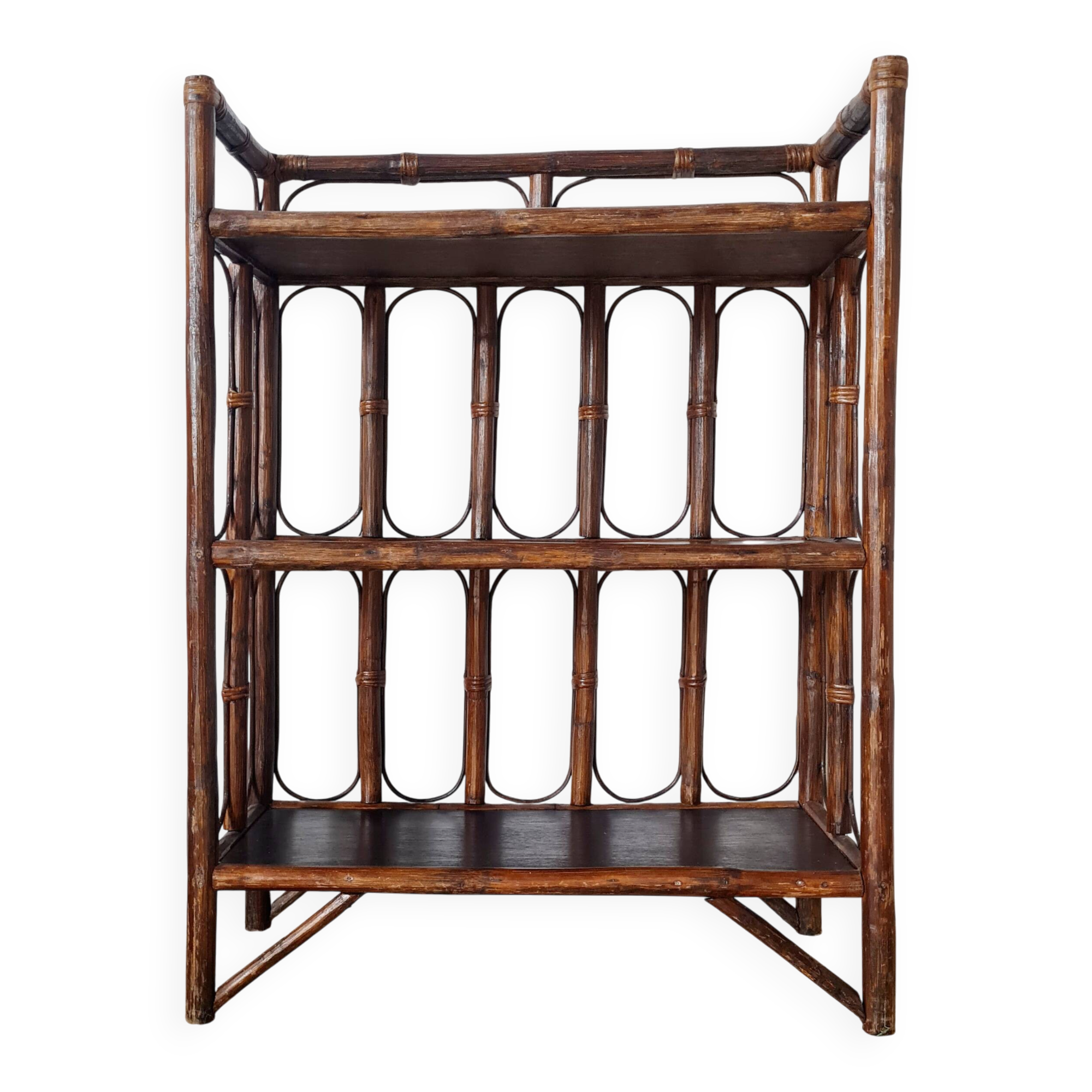 Etagère bibliothèque en rotin ancienne