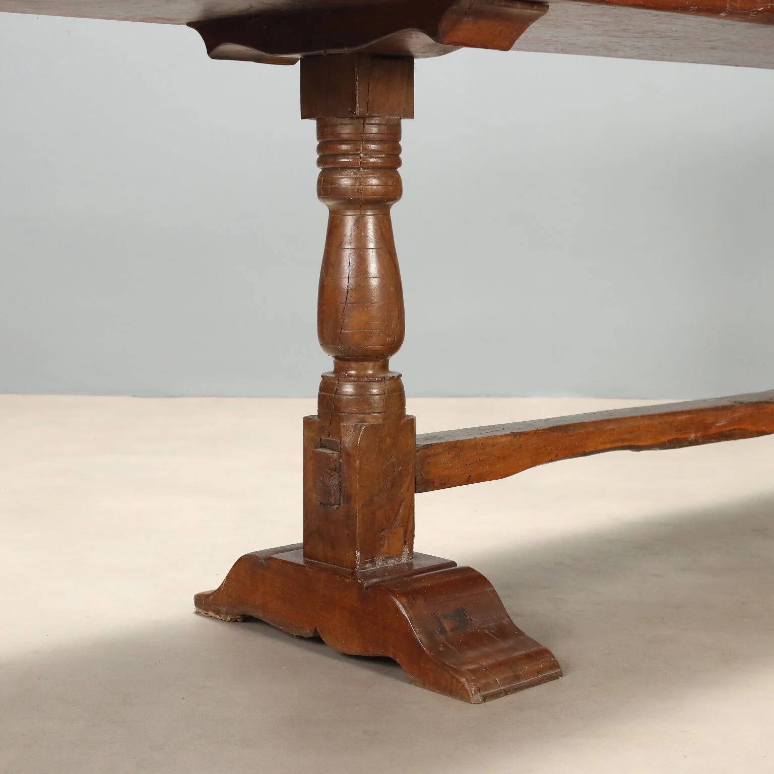 Antique walnut table with curved legs, Italy, 20th century.