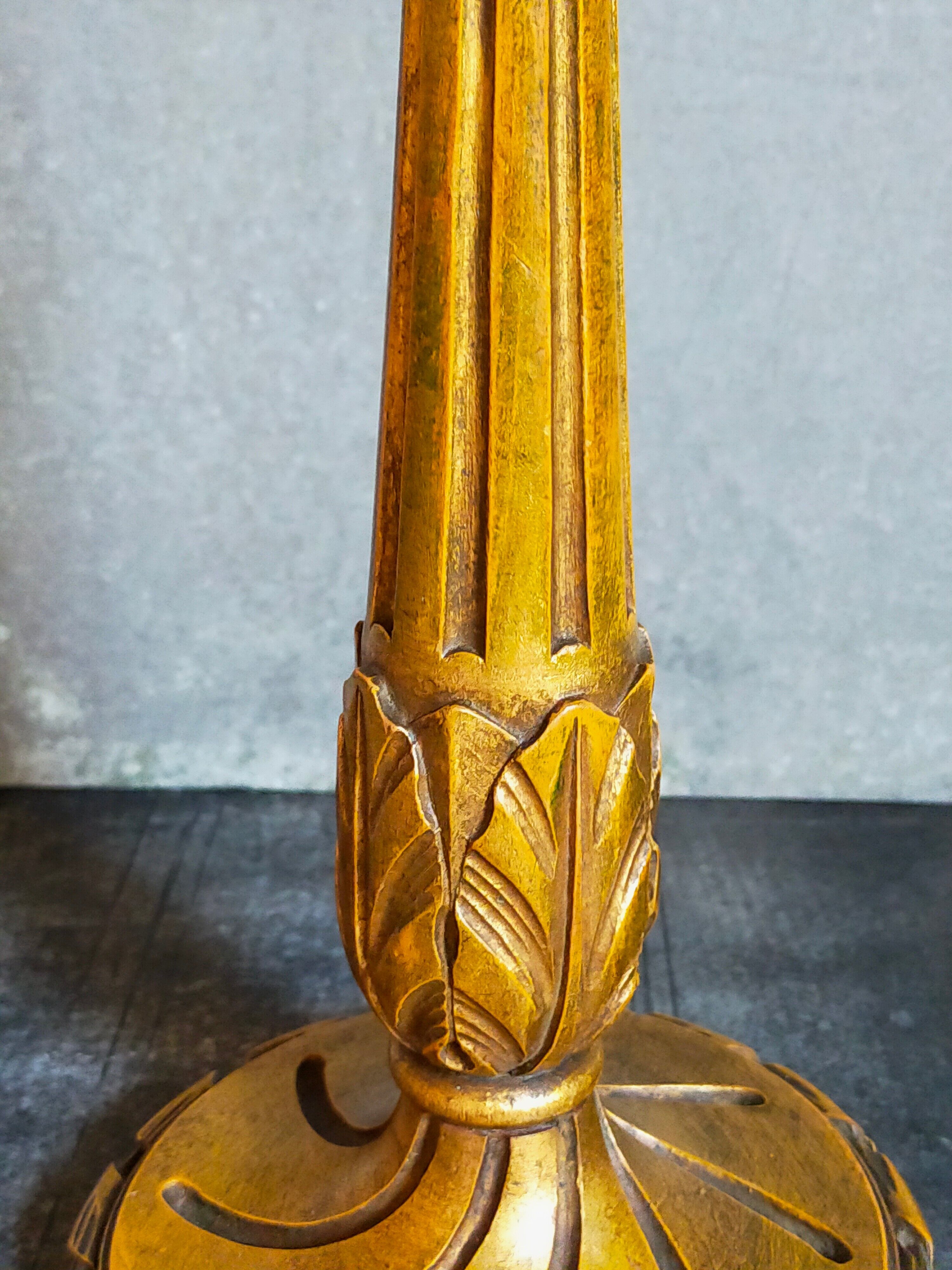 Lamp foot turned carved antique patina