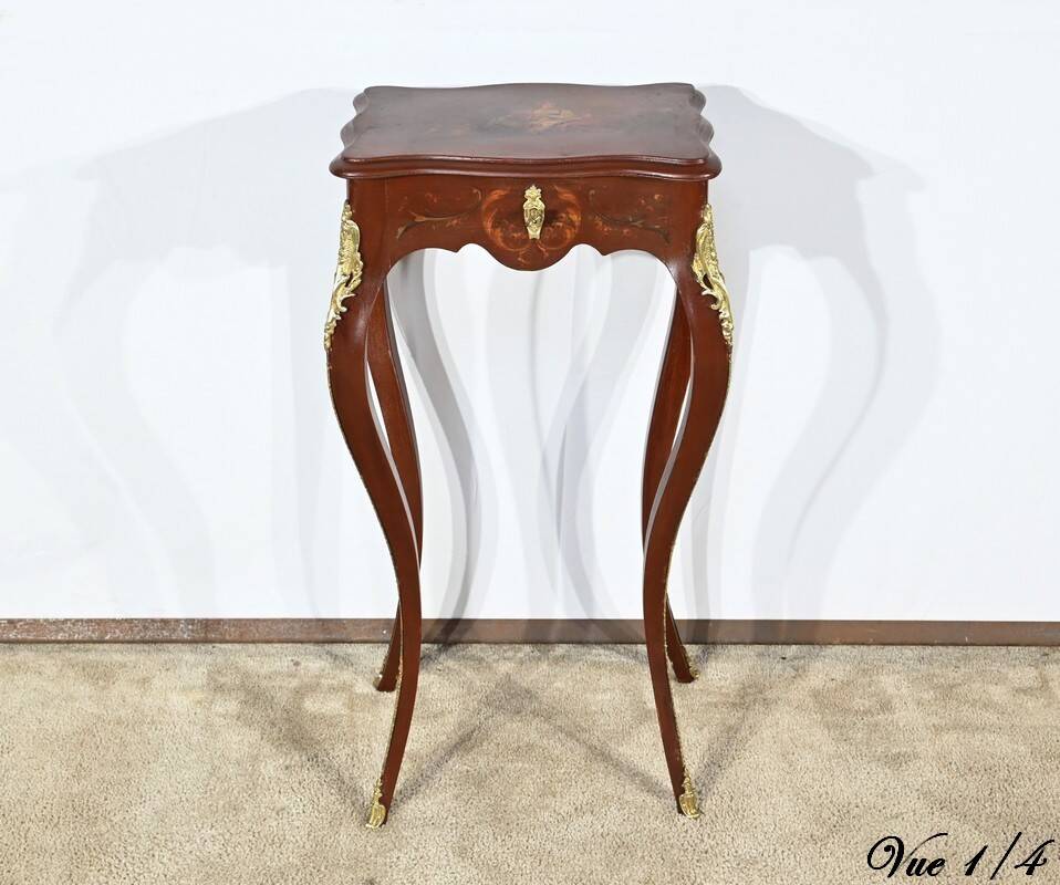 Small Table in Lacquered Wood, Louis XV Style – Late 19th Century