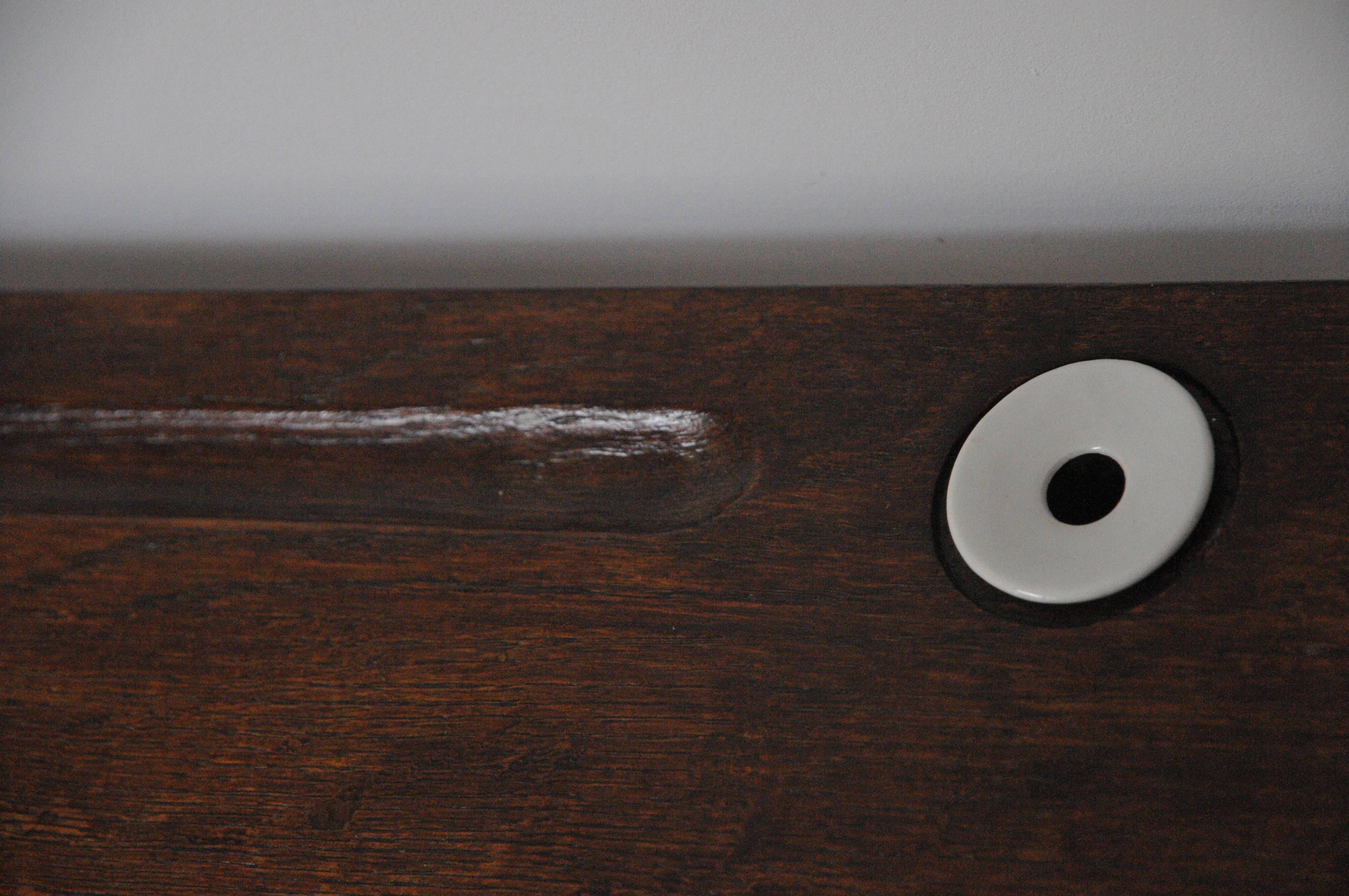School desk with porcelain inkwells