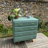 Vintage 1960s cedar green chest of drawers with 4 drawers.