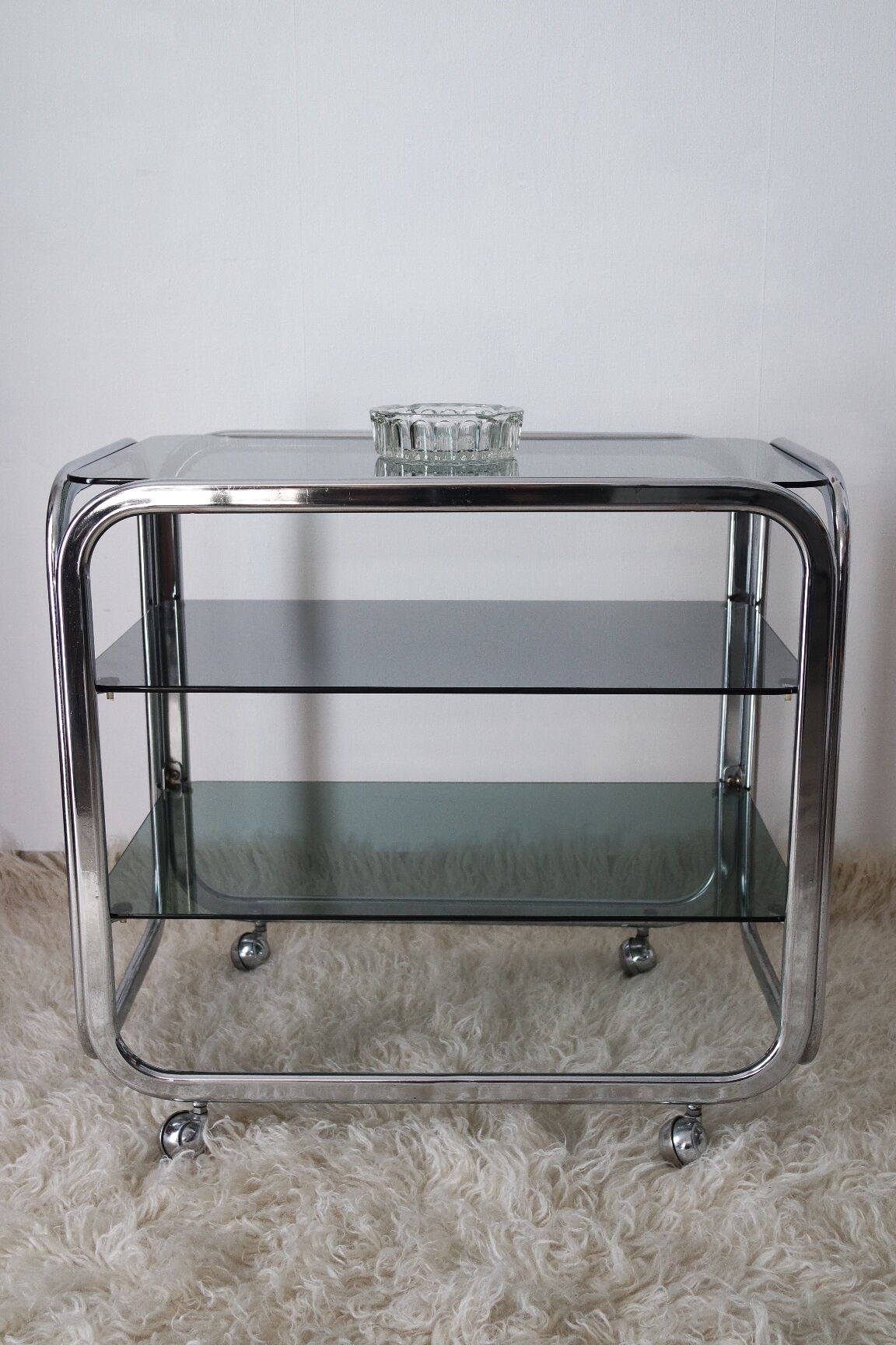 Side table serving chrome and vintage glass 70