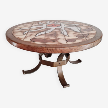 Table basse ronde céramique années 60