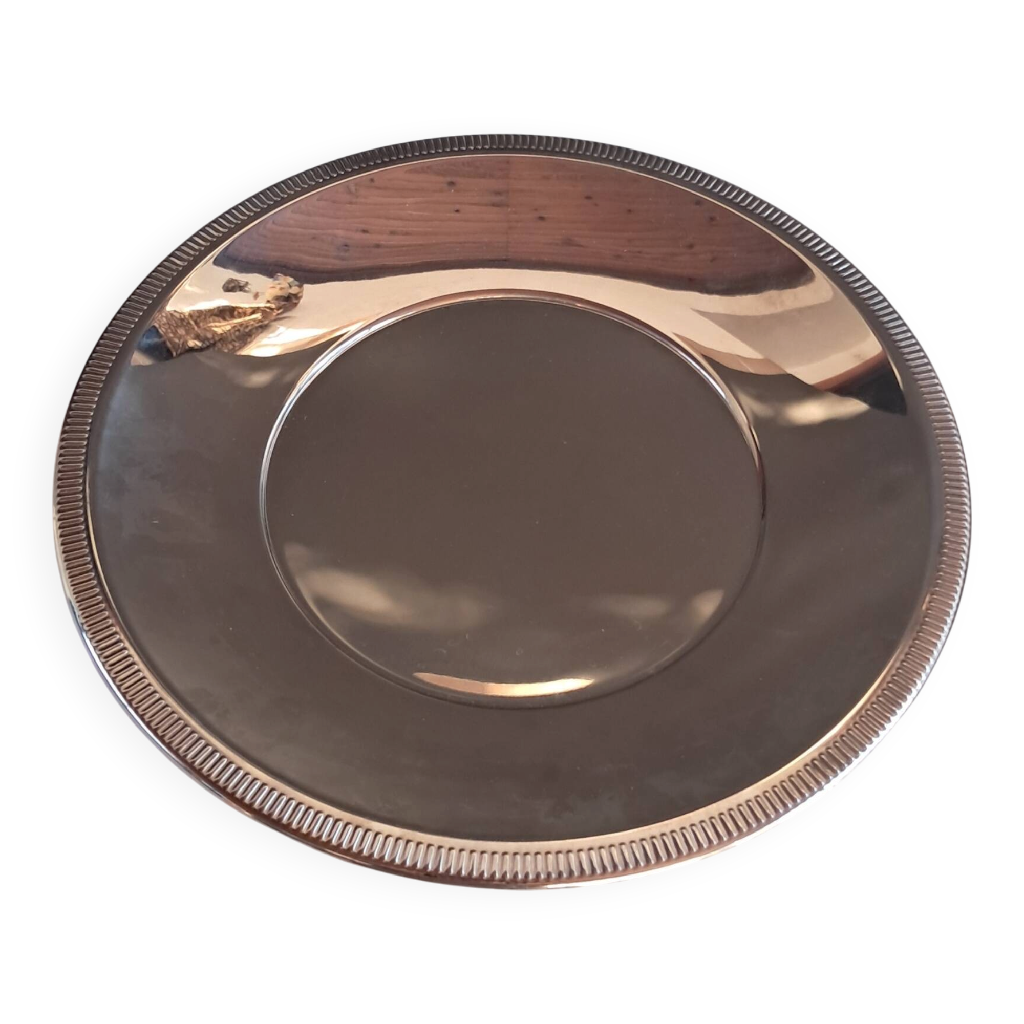 Round serving platter in 18/10 stainless steel "Perles" with original box – Jea