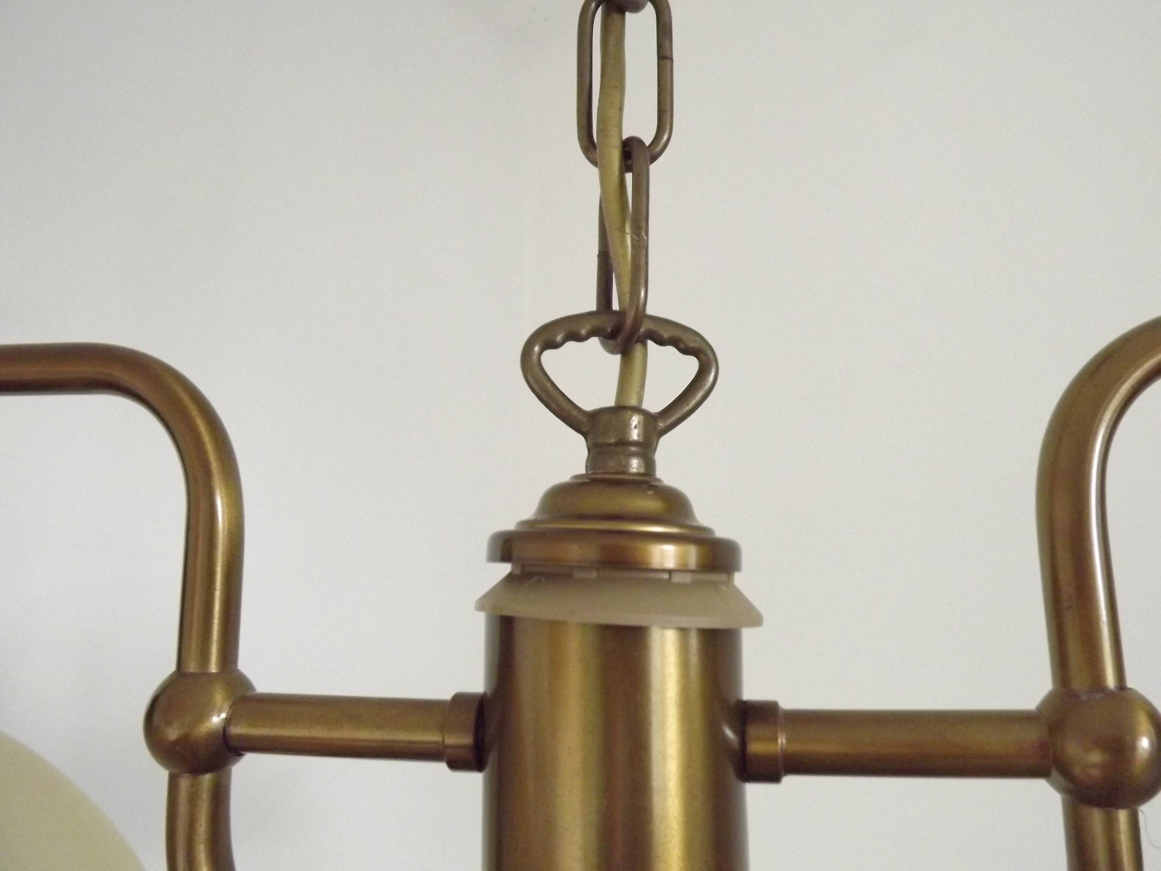 French Mid Century Bronze Effect Metal Double Billiard Light Glass Shades