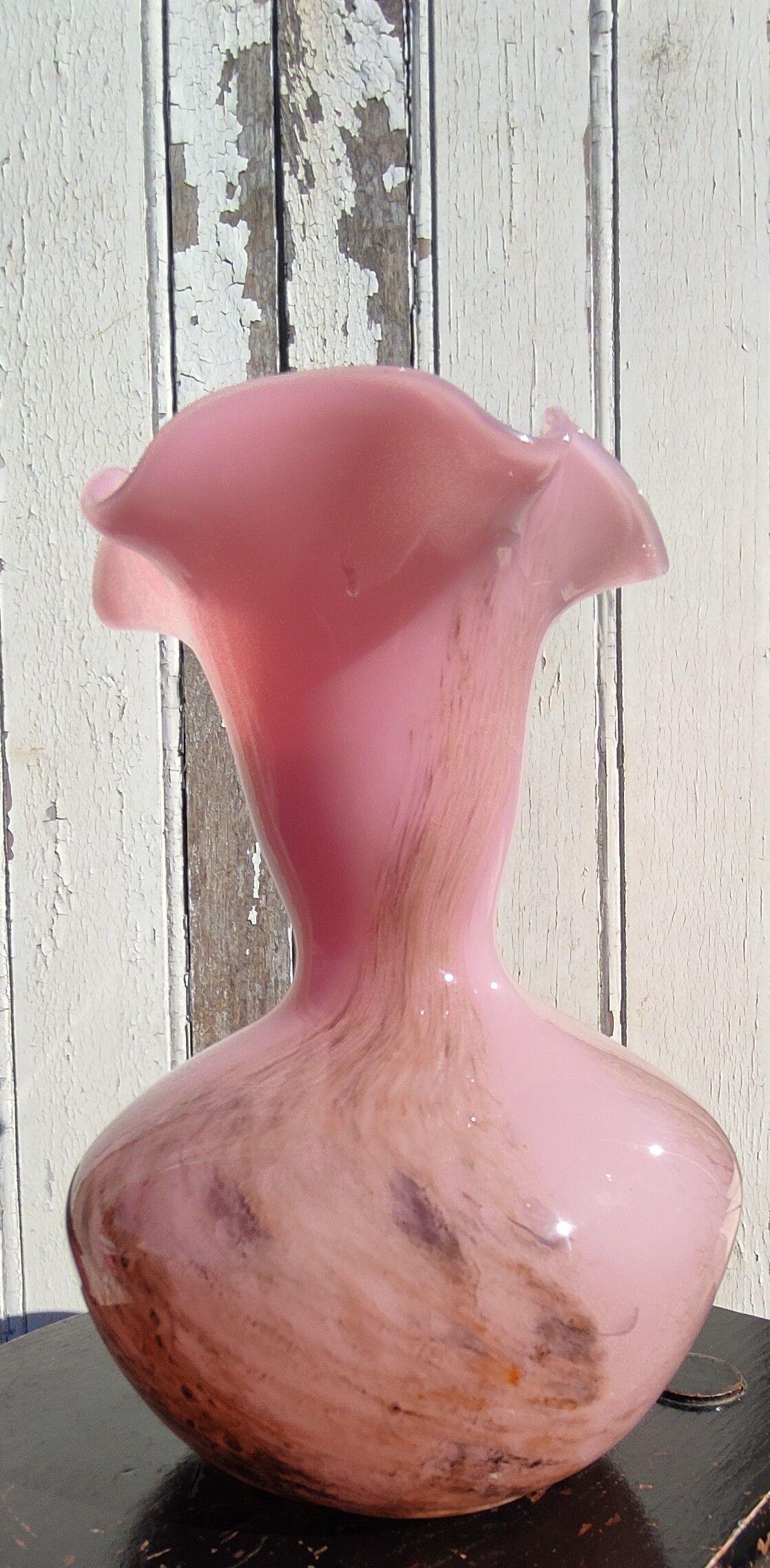 Vintage vase in pink opaline blown glass