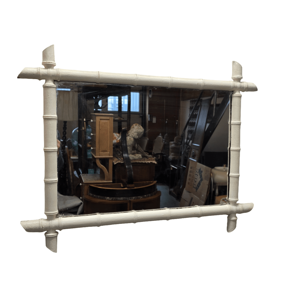 Large Vintage White Faux Bamboo Mirror, 1920/30s