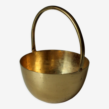 Solid brass planter with handle, vintage from the 1960s