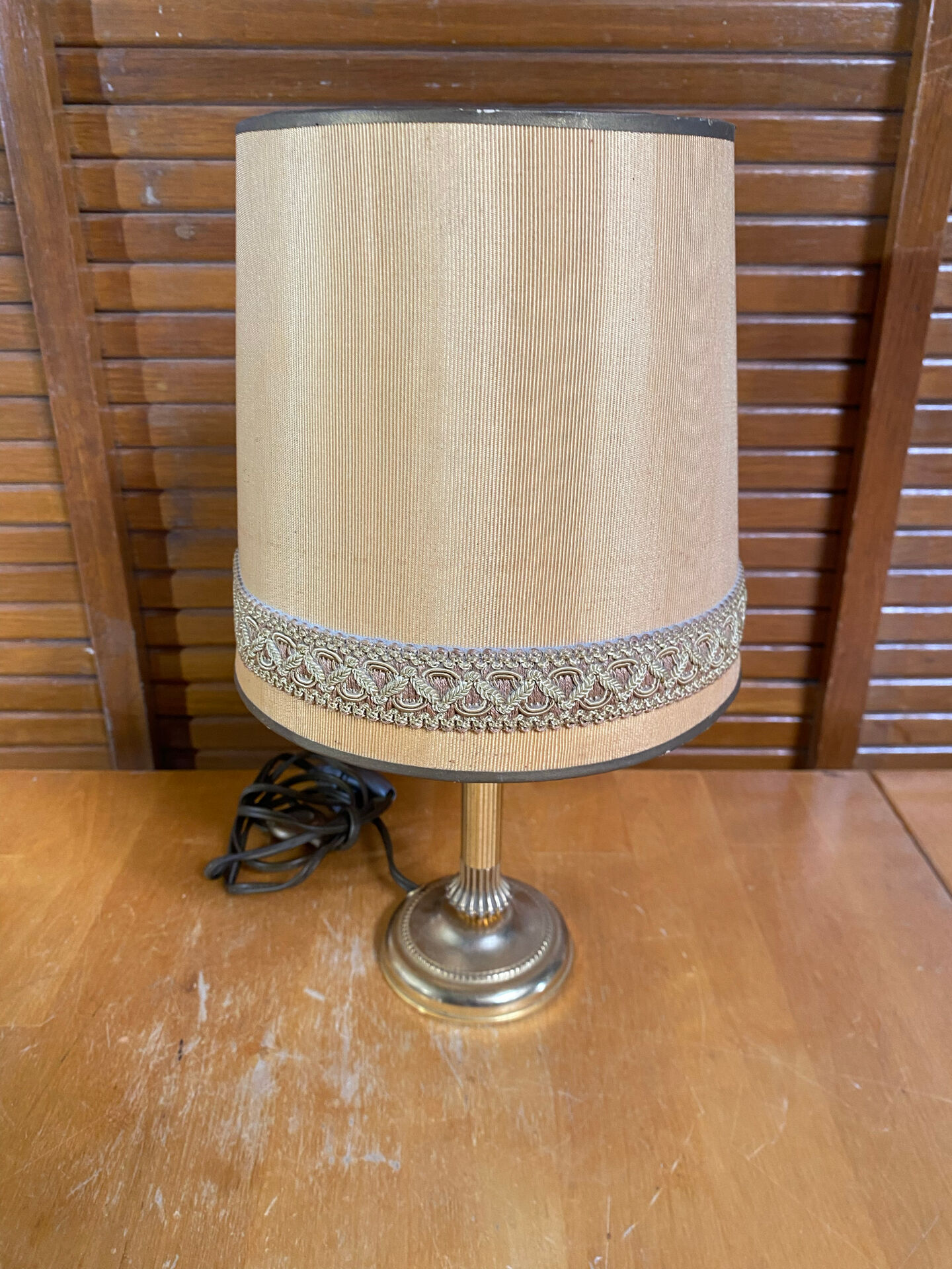 Pair of Empire Style Table Lamps Column Shape Golden Metal Vintage France