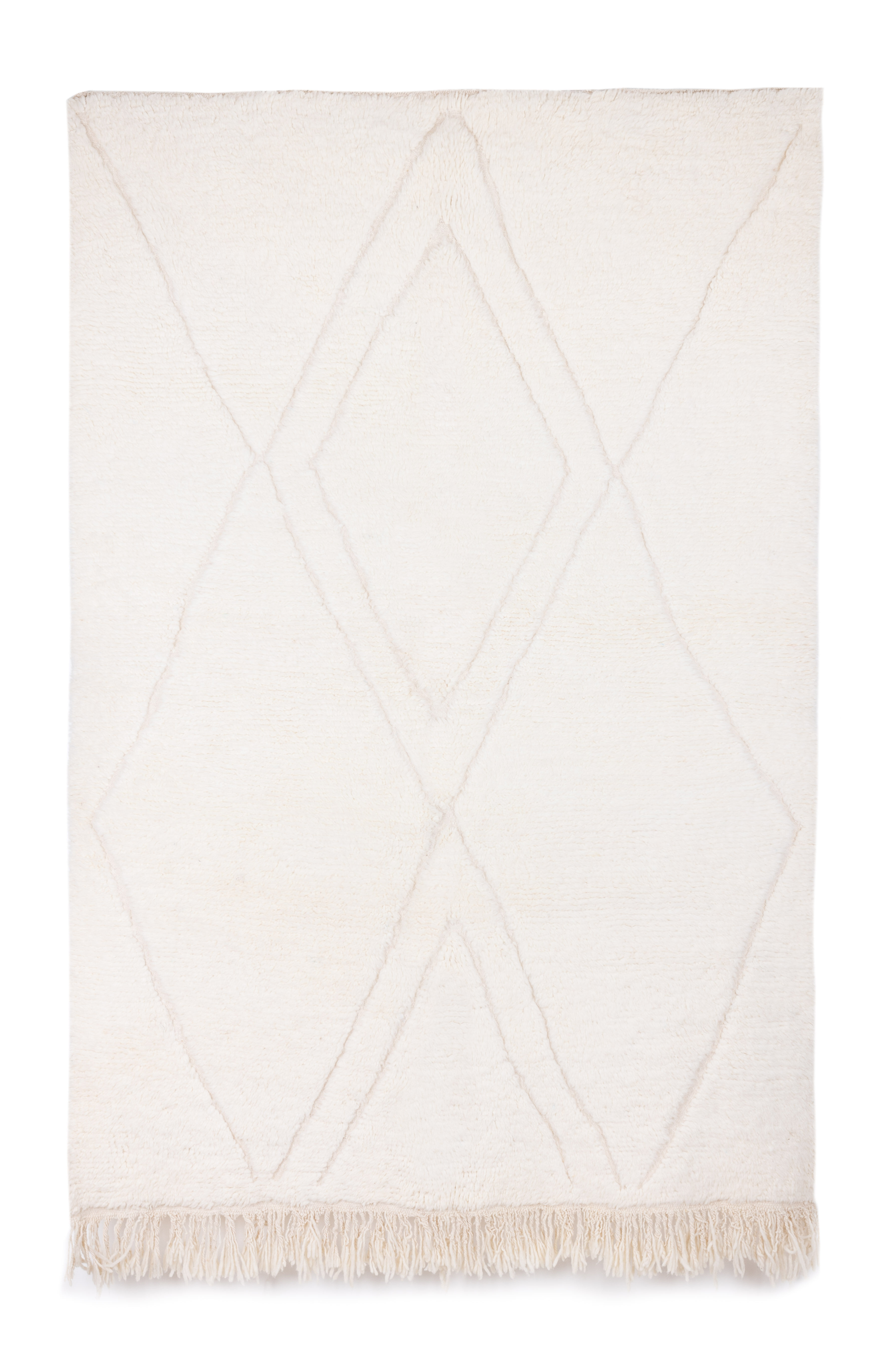 Berber carpet beni ourain ecru with diamond patterns in relief 215 x 148 cm