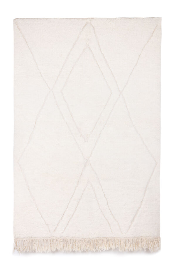 Tapis berbere beni ourain ecru avec motifs losanges en relief 215 x 148 cm