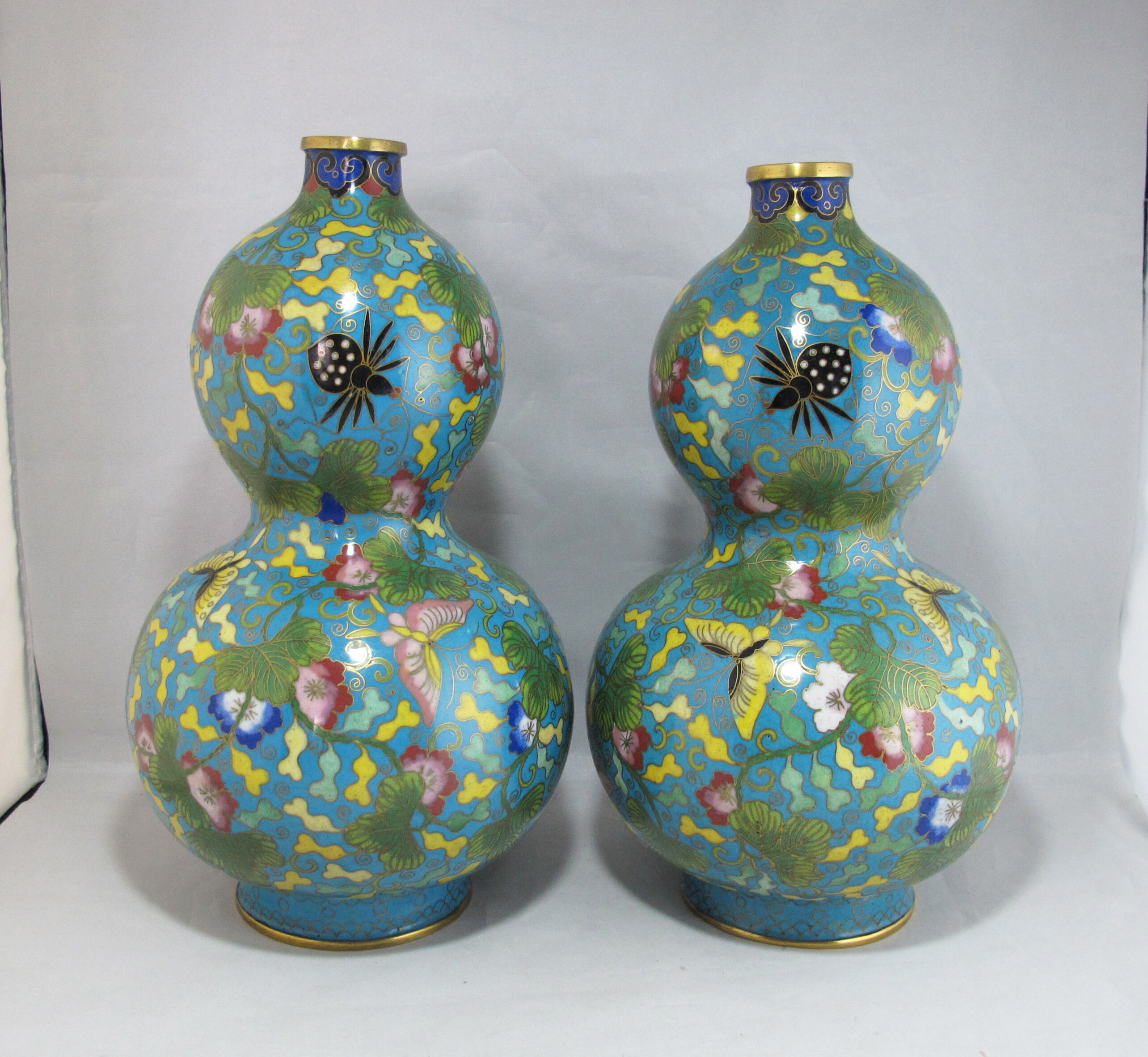 Pair of double gourd vases in cloisonné enamels Chinese, China early 20th century