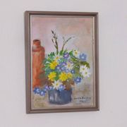 Huile sur toile originale suédoise – « Vase de fleurs » par Carola Bergling