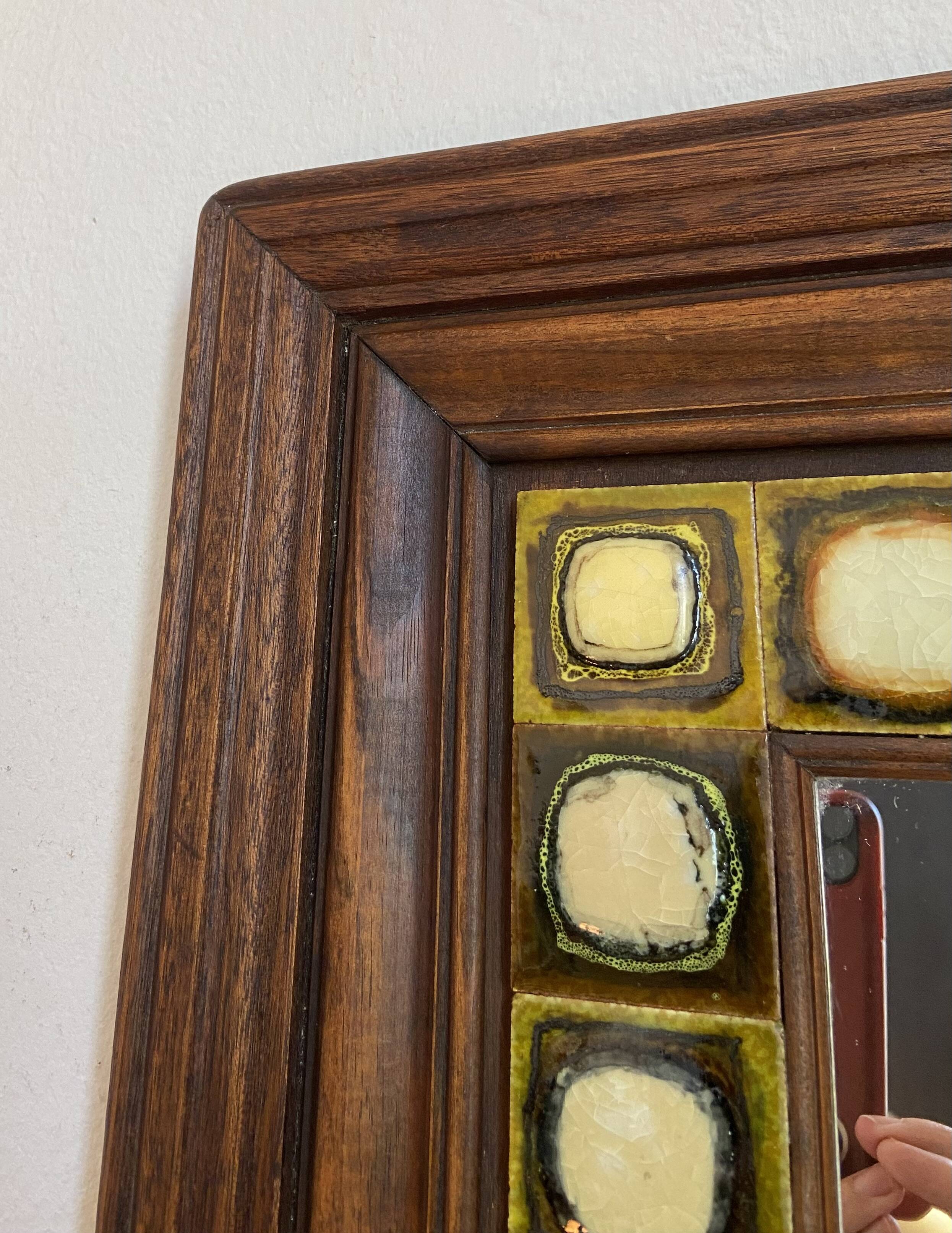 Ceramic and wood mirror from the 80s.