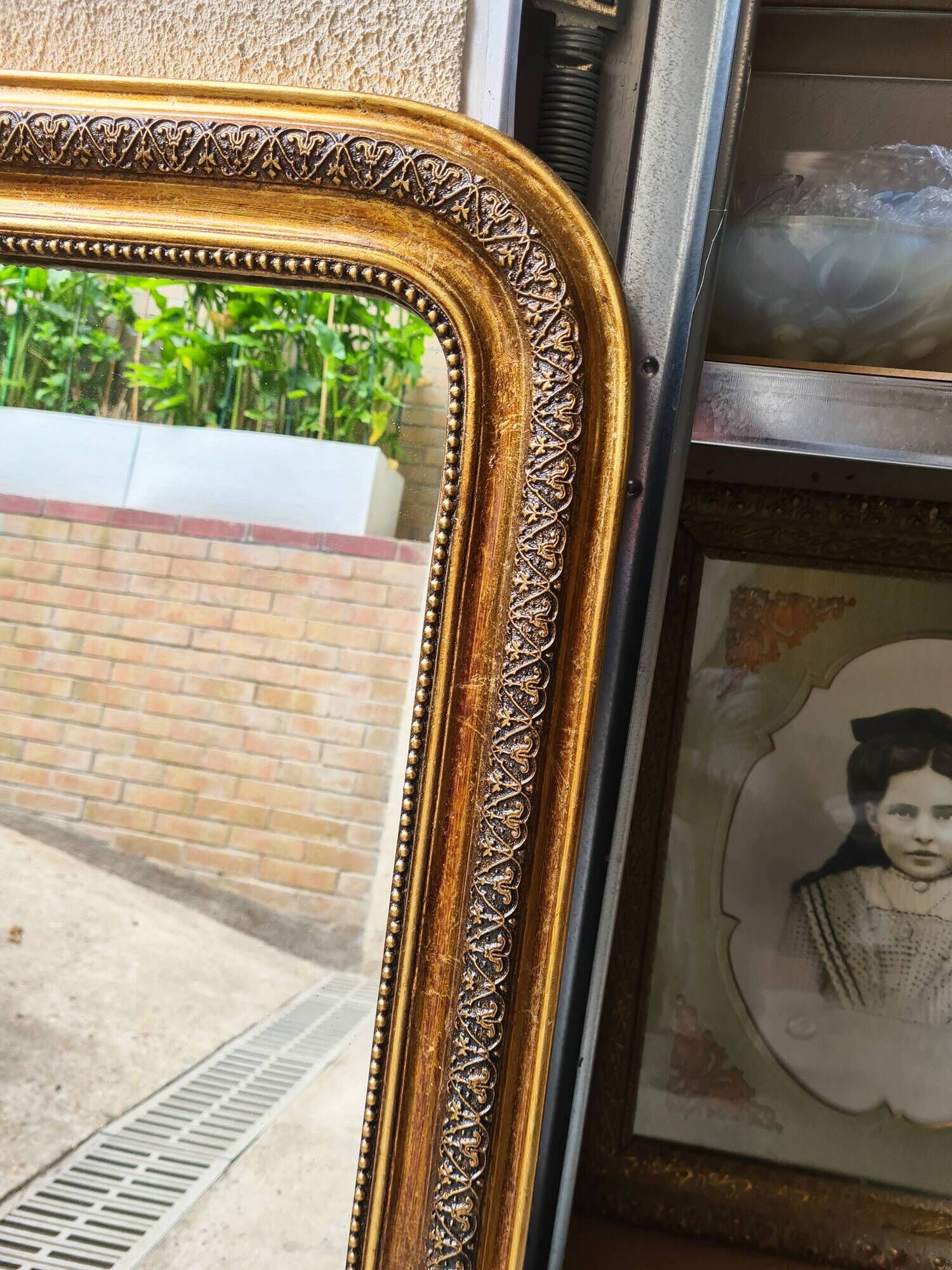 Antique large Louis Philippe mirror, decorated with gilt leaf - "Claude"