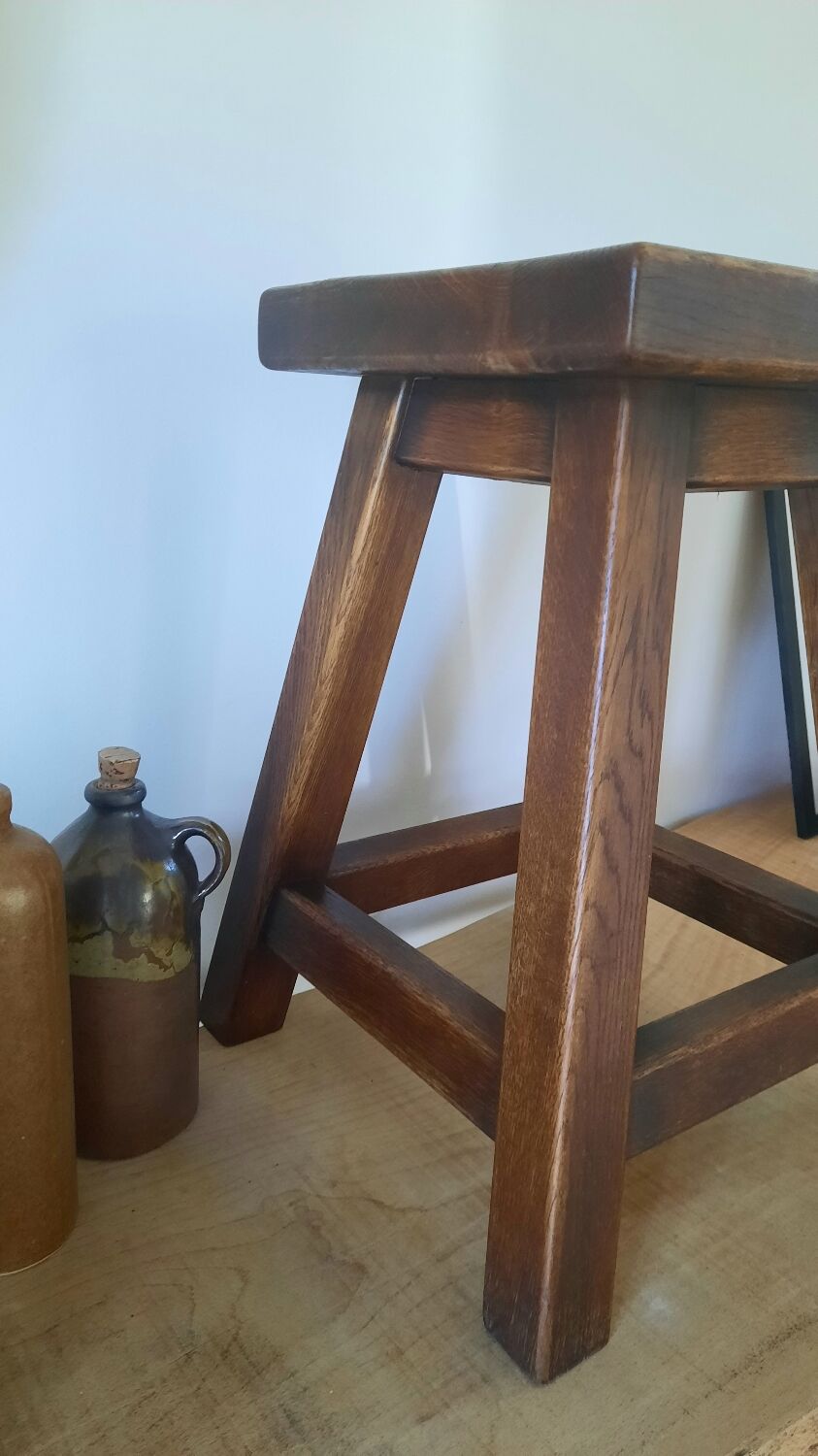 Solid oak wood stool