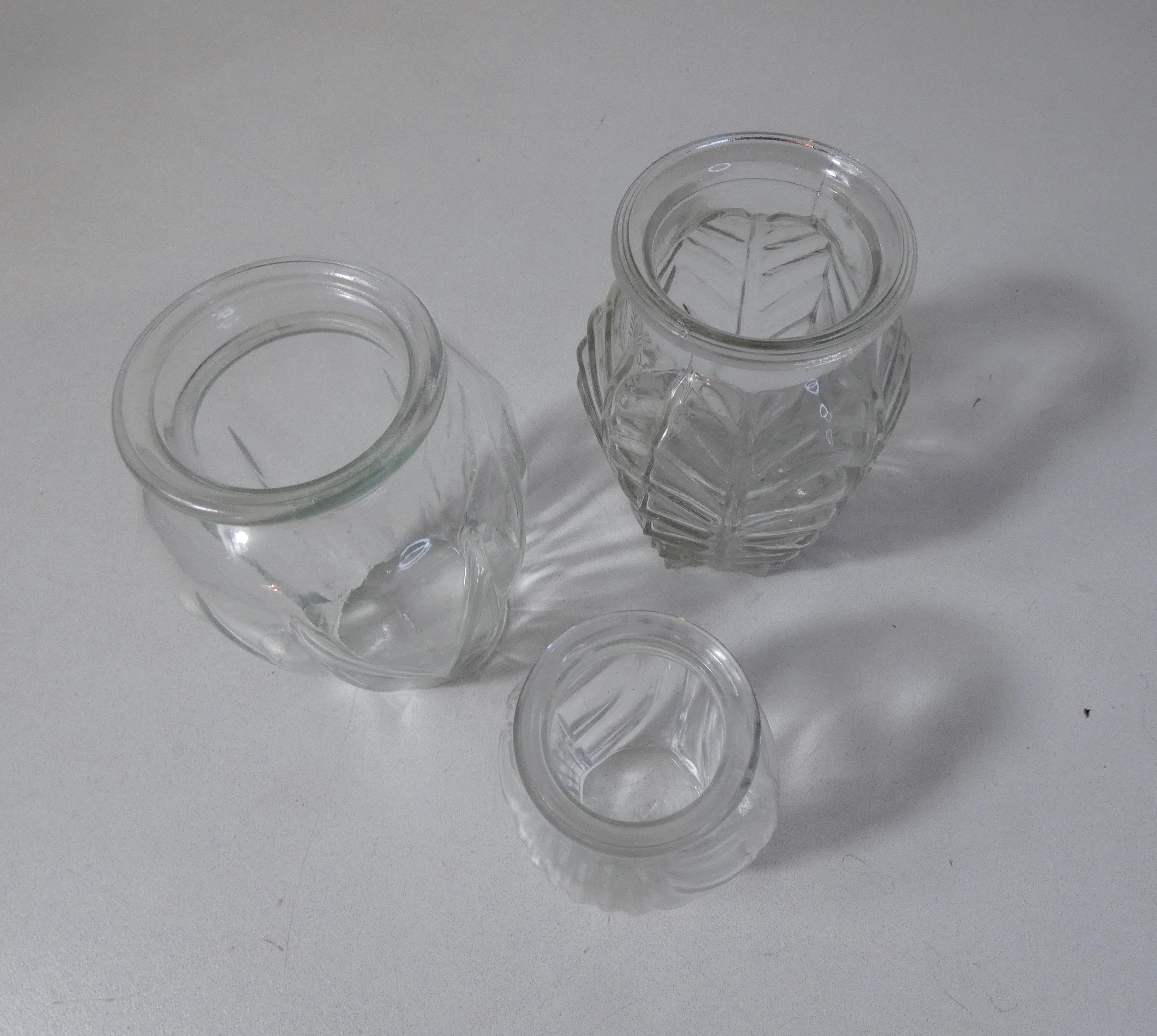 3 vintage molded glass bulbous vases 50s