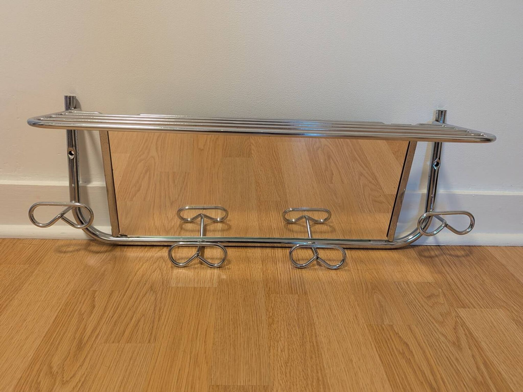 Porte-manteau vestiaire 4 patères miroir métal chromé