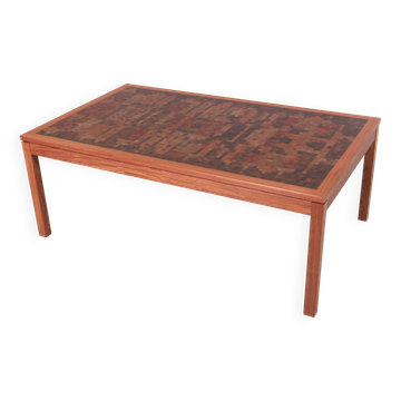 Large Scandinavian coffee table in standing wood marquetry