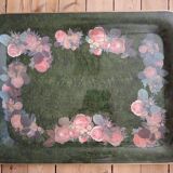 Large painted metal serving tray with handles 74.7 X 55.5 cm