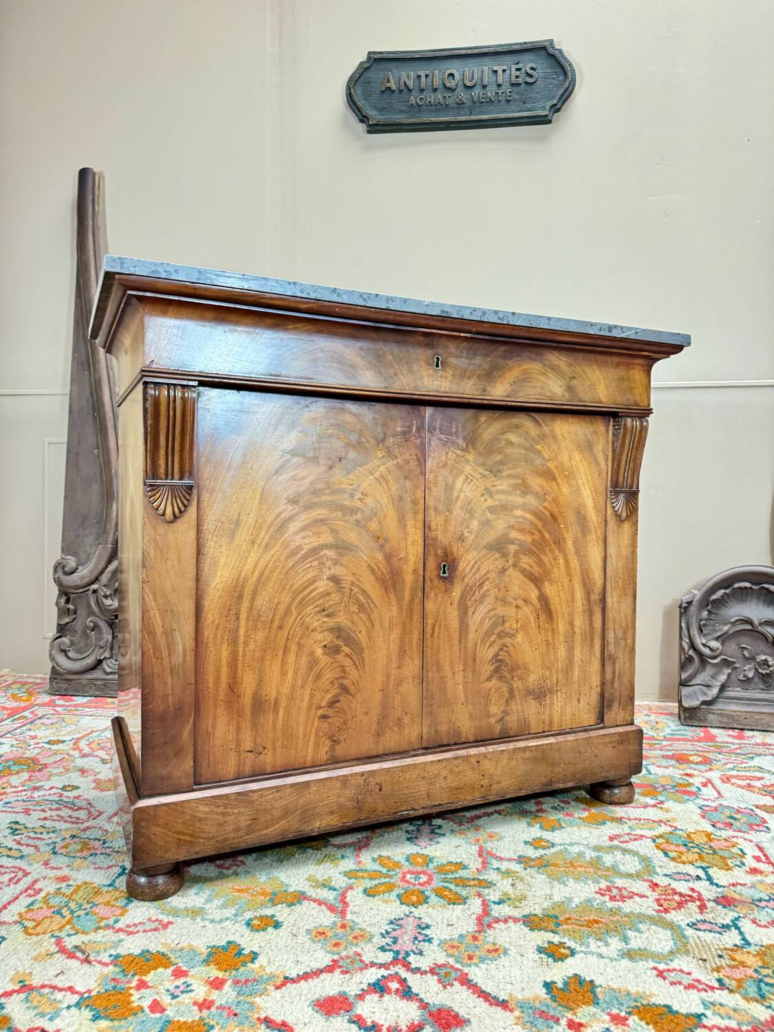 19th Century Restoration Period Flamed Mahogany Sideboard with Crosses