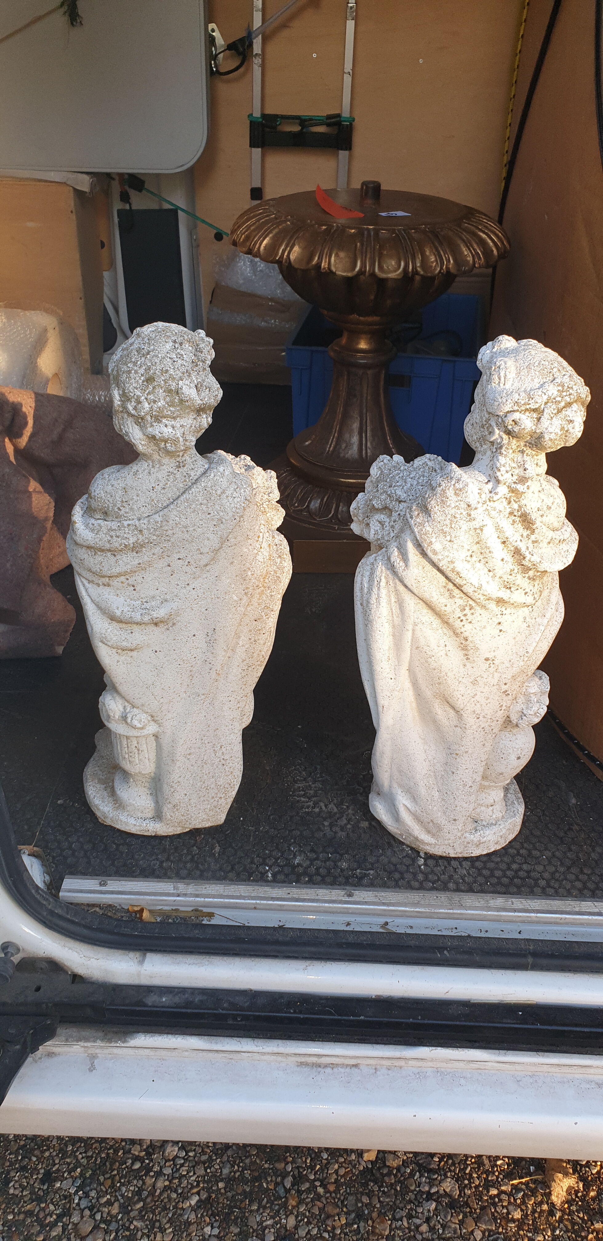 Pair of cherub garden statues reconstituted stone