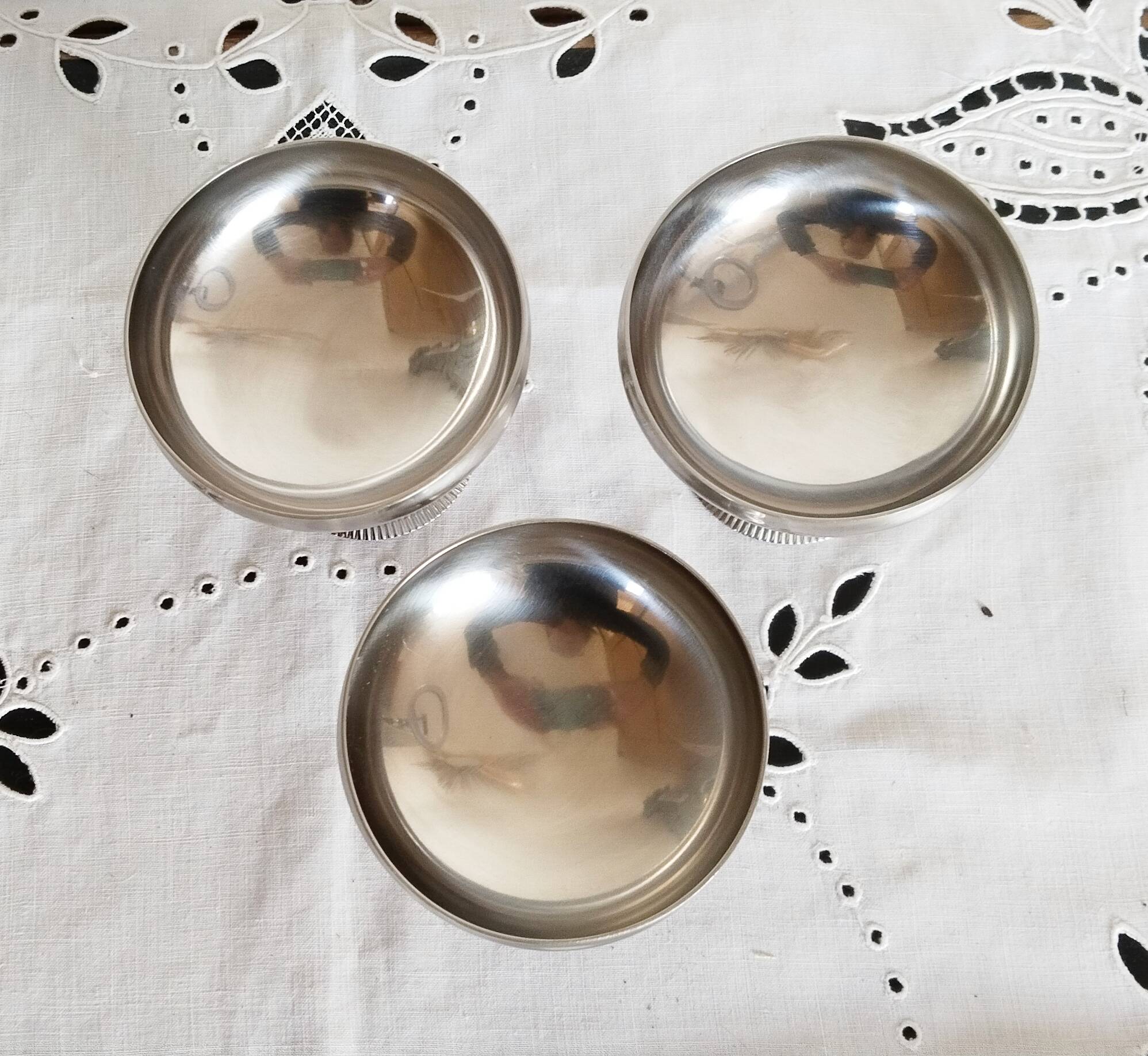 Lot de 3 coupes à glace ou sorbet  , vintage , en inox 18/10, Létang Rémy