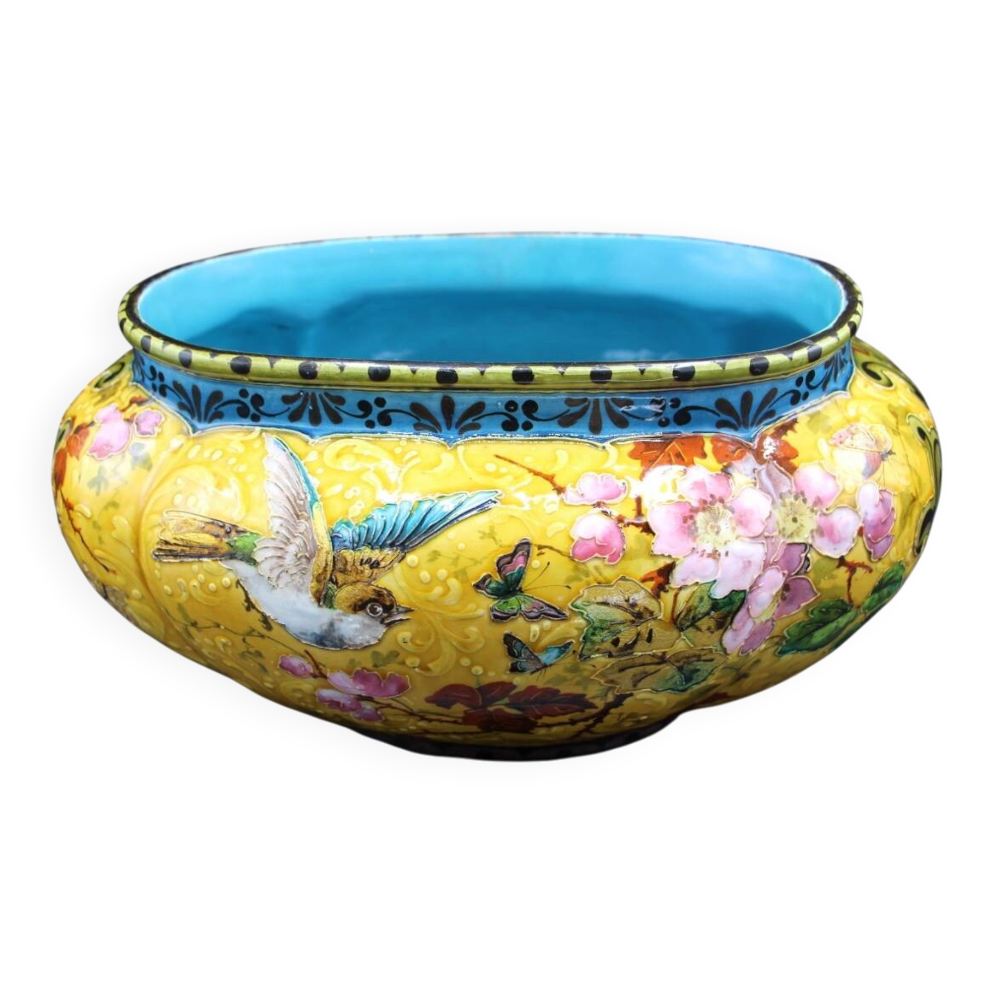 19th-century earthenware jardinière attributed to Felix Optat Milet.