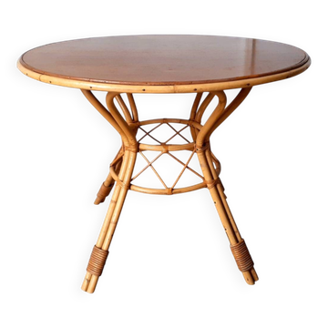 Table ronde de repas en rotin vintage