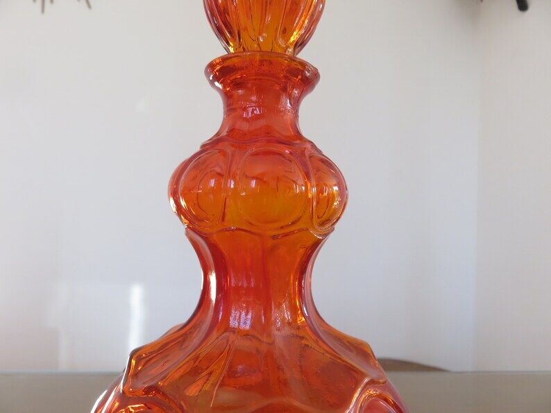 Empoli Italy decanter in orange structured glass 60s 70s