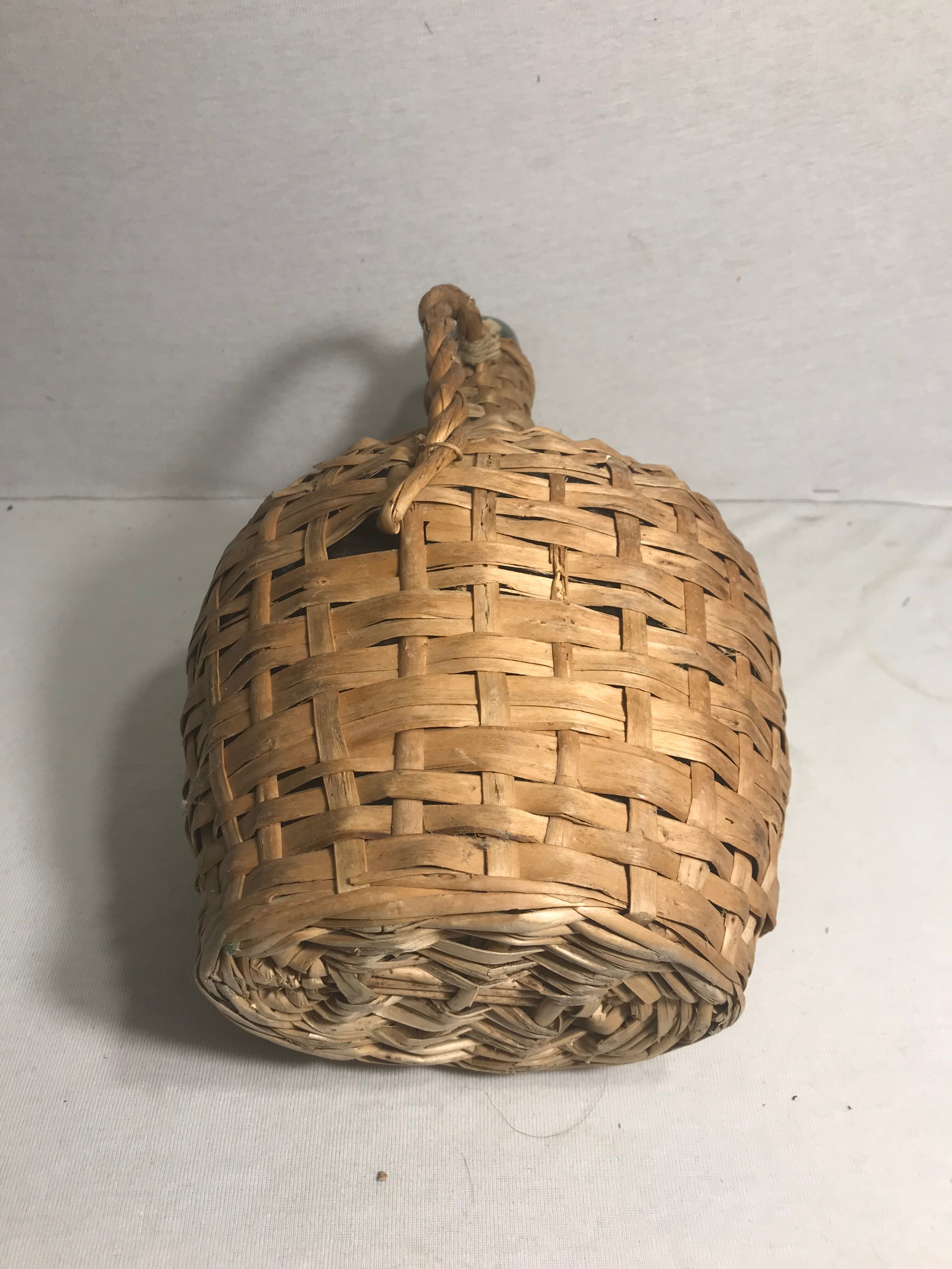 Demijohn bottle 2L old woven Wicker rattan + handle Vintage