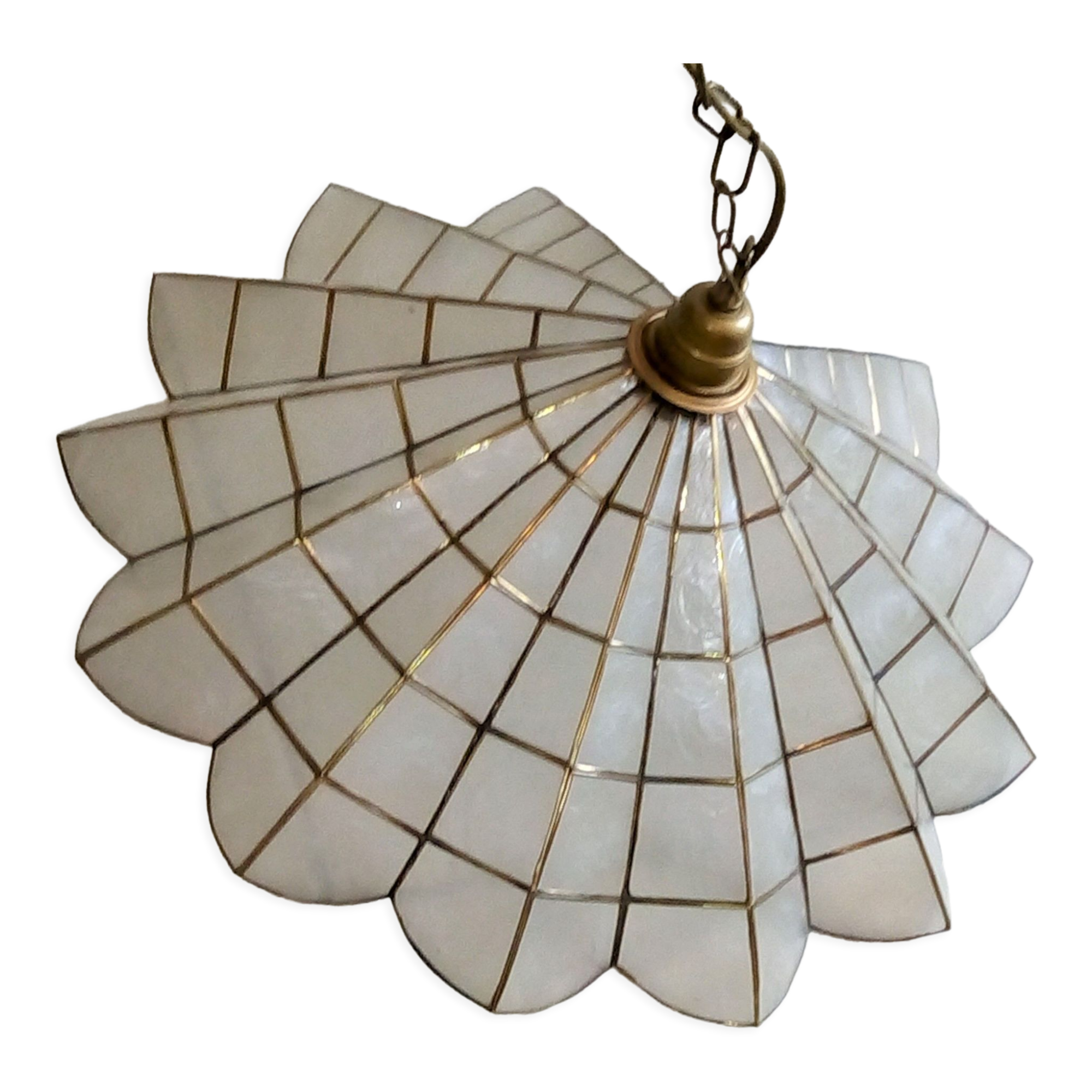 Chandelier suspension mother-of-pearl and brass