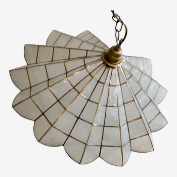 Chandelier suspension mother-of-pearl and brass