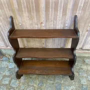 Vintage wall shelf with ornate cutouts in dark wood, 68x88cm, 3 levels, 1950.