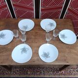 Old small farmhouse table with drawer, 6 place settings