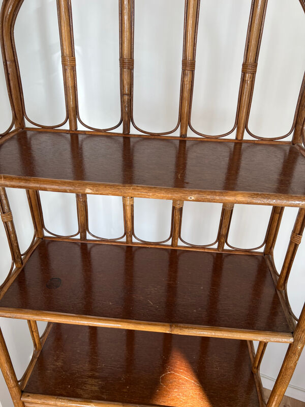 Étagère / bibliothèque vintage en bambou et rotin