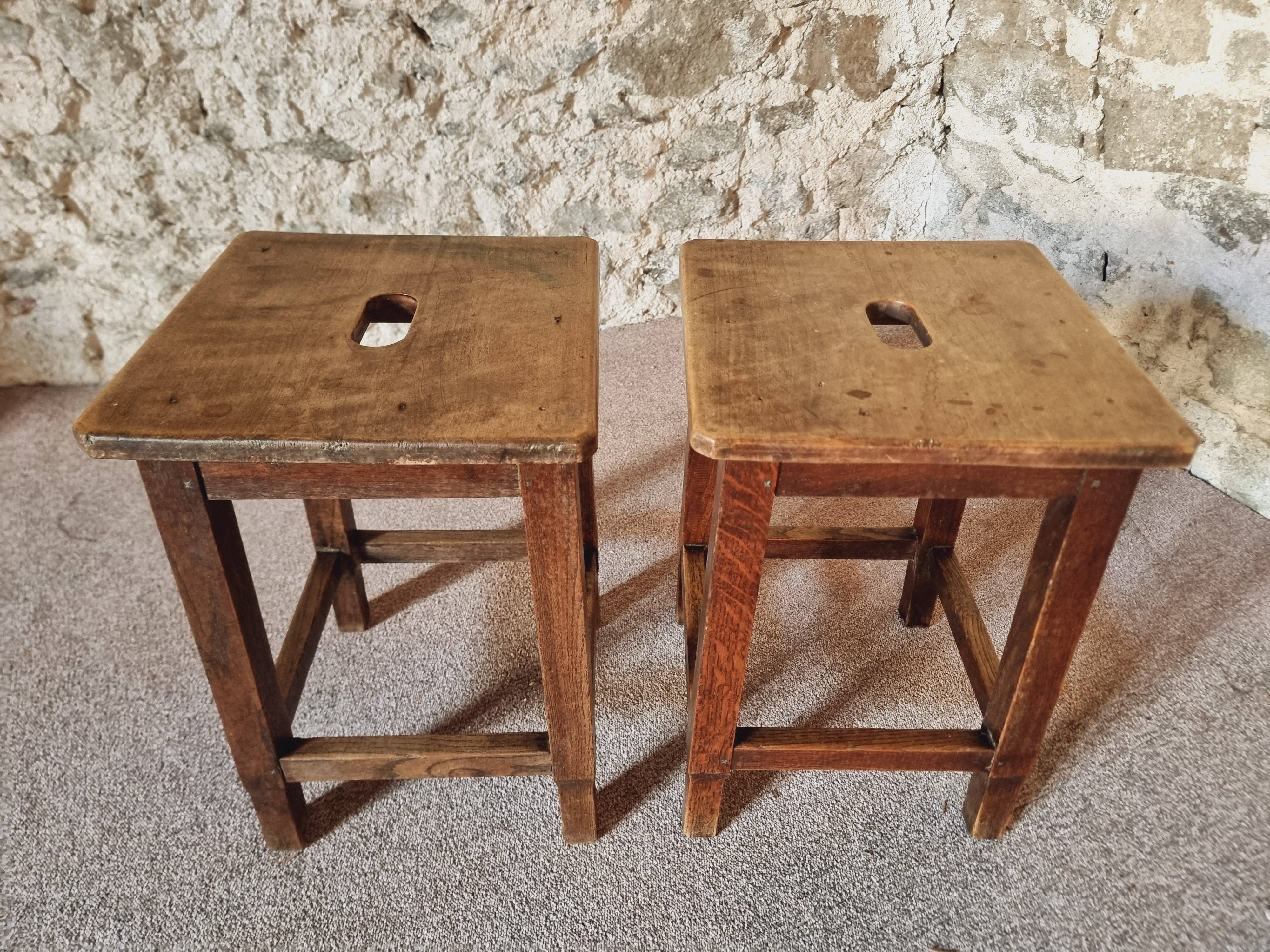 Pair of oak workshop stools – France, 1950s